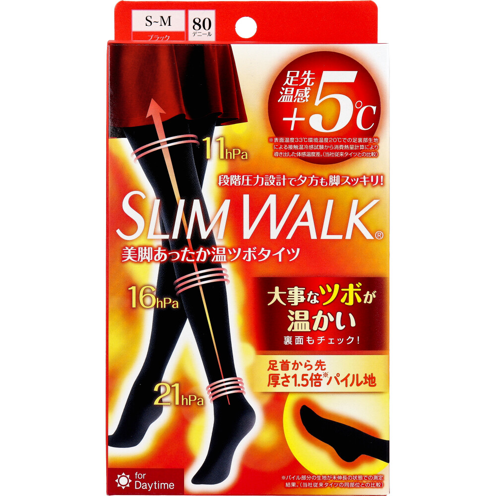 スリムウォーク 美脚あったか温ツボタイツ 80デニール ブラック S-Mサイズ