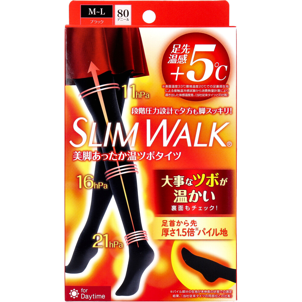 スリムウォーク 美脚あったか温ツボタイツ 80デニール ブラック M-Lサイズ