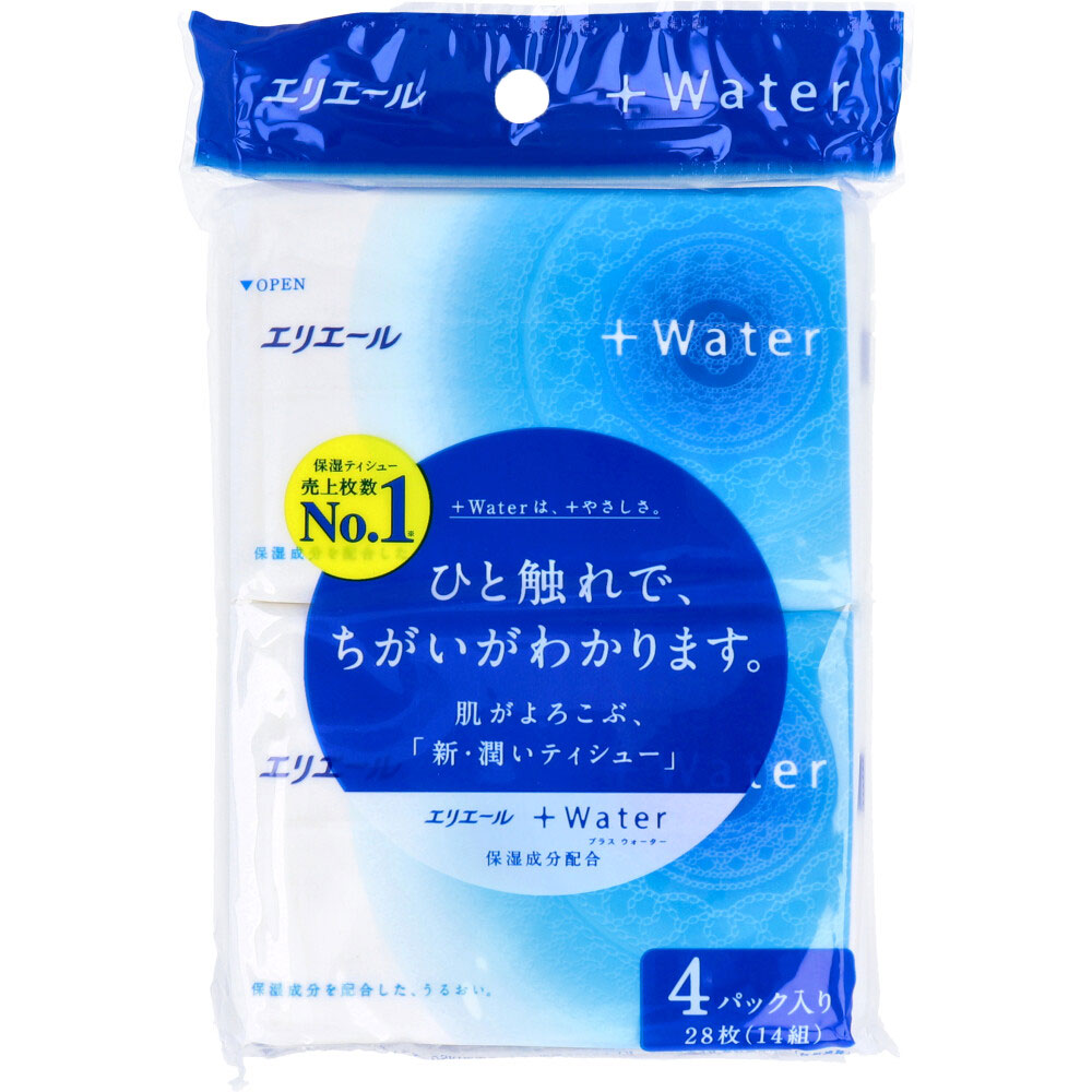 エリエール +Water(プラスウォーター)ポケットティシュー 28枚(14組)×4個パック